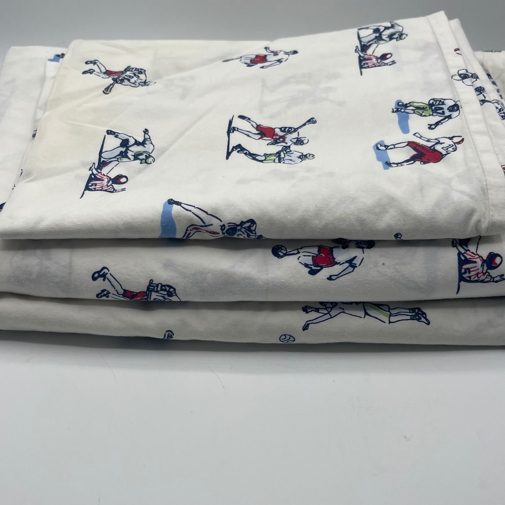 Pottery Barn All Star Sports Sheet Set Organic Cotton Football Soccer Lacrosse